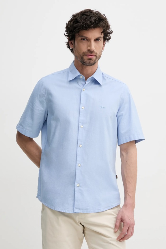 BOSS Orange camicia in cotone semplice blu 50537332