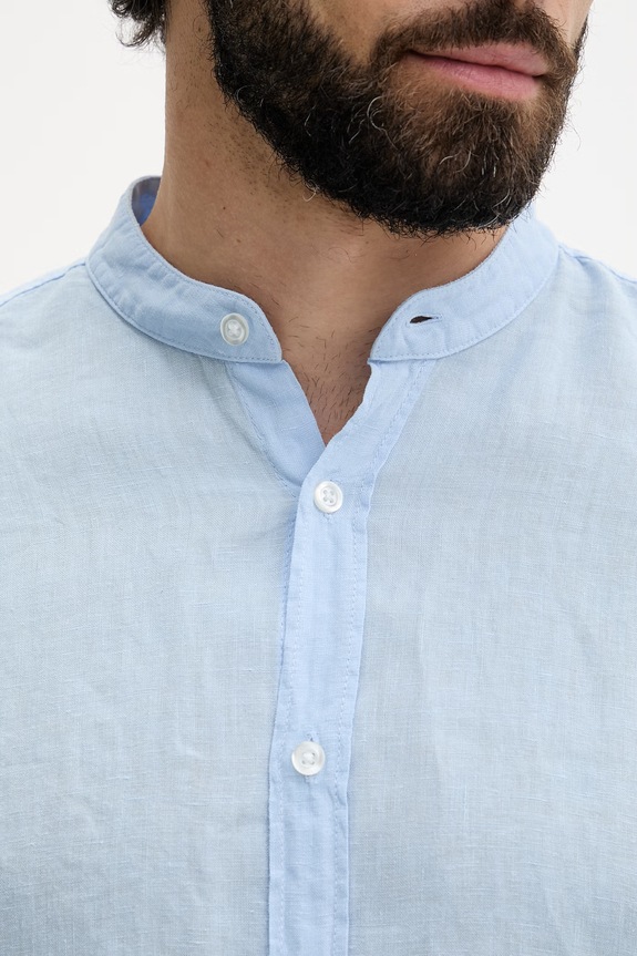 BOSS Orange košeľa pánska ľanová 50537369 modrá