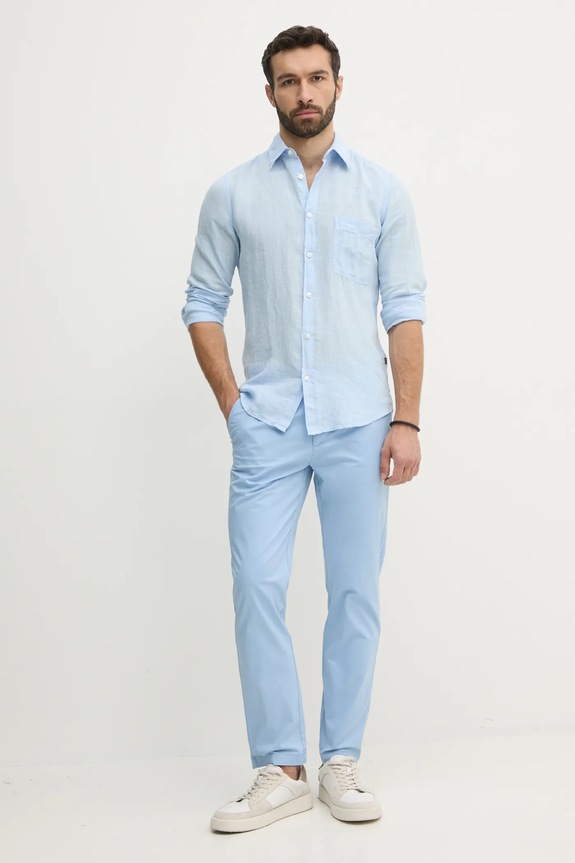 BOSS Orange koszula lniana 50537381 niebieski SS25