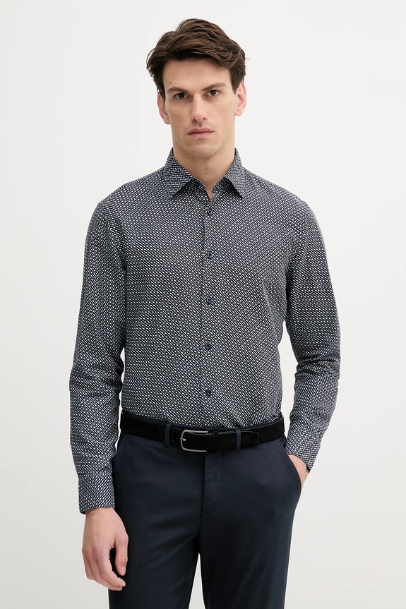 BOSS koszula lniana casual granatowy 50539532