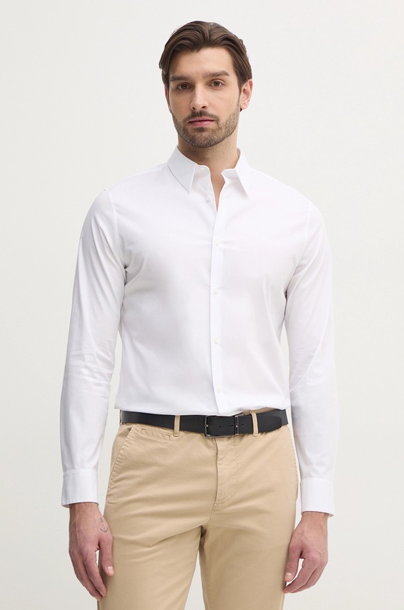 Calvin Klein cămașă bărbătească cu bumbac uni alb LV04LB145G