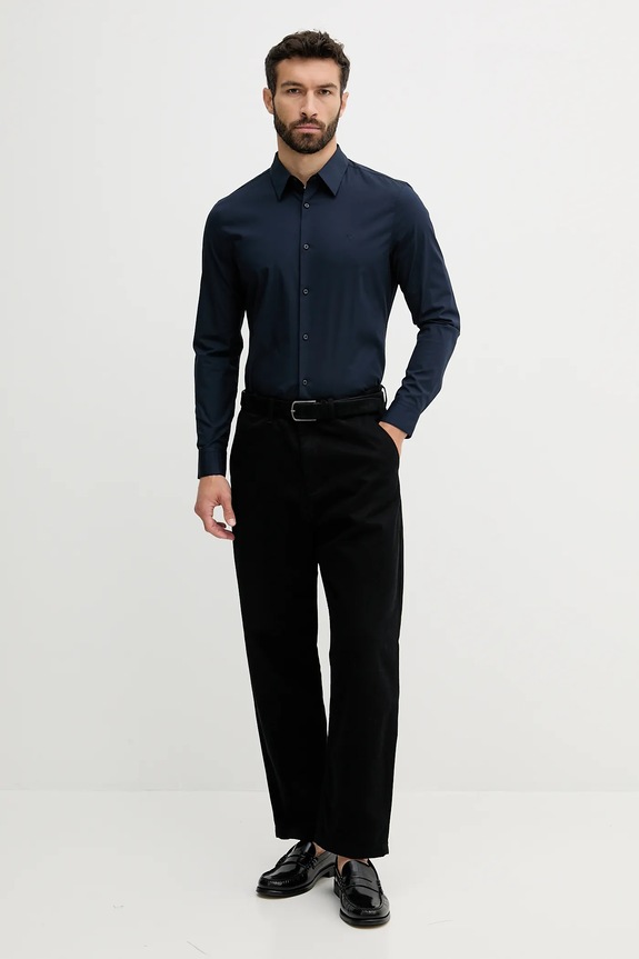Calvin Klein πουκάμισο ανδρικό με βαμβάκι LV04LB145G σκούρο μπλε SS26