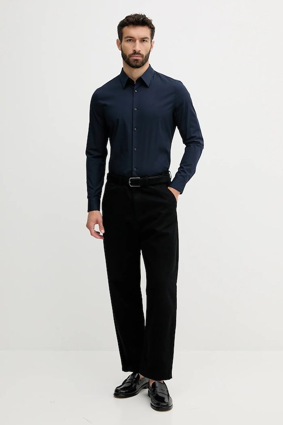 Calvin Klein πουκάμισο ανδρικό με βαμβάκι LV04LB145G σκούρο μπλε SS26
