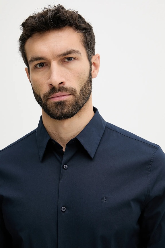 Calvin Klein πουκάμισο ανδρικό με βαμβάκι σκούρο μπλε LV04LB145G