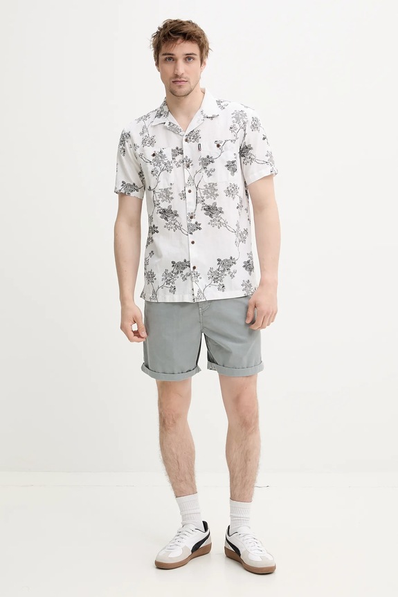 Košeľa s prímesou ľanu Superdry M4010793A.F8N biela SS25