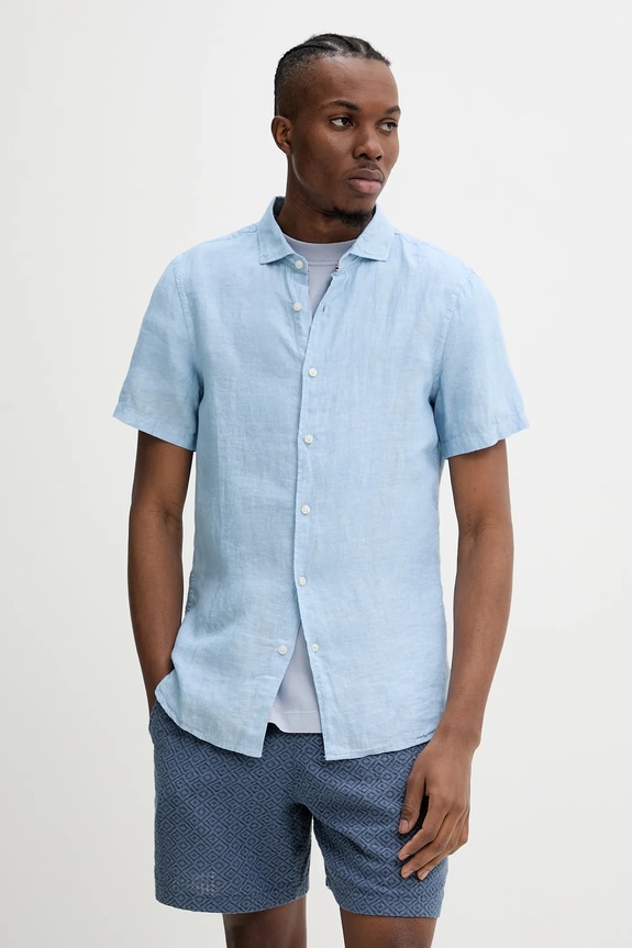 Superdry cămașă de in scurt albastru M4010937A.F5P