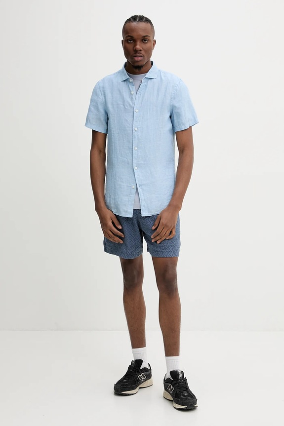 Superdry cămașă de in M4010937A.F5P albastru SS25