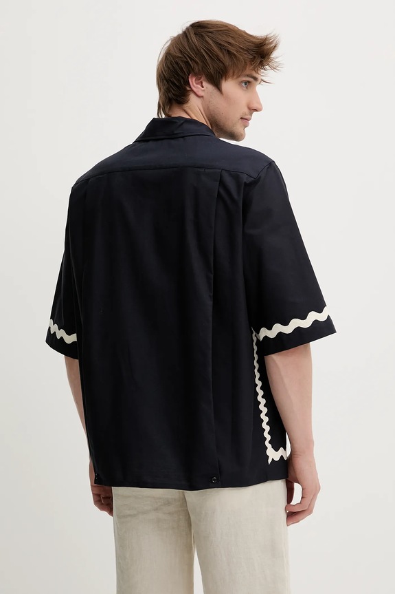 Odzież Fiorucci koszula bawełniana Wave Trim Logo Embroidered Bowling Shirt M02SMTSS295CO01BL05 granatowy