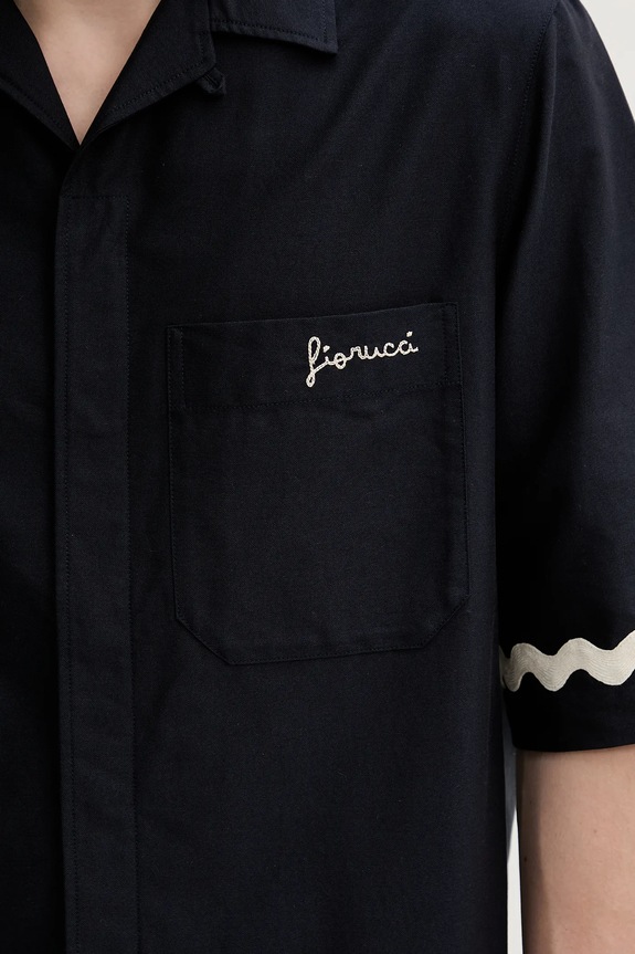 Fiorucci koszula bawełniana Wave Trim Logo Embroidered Bowling Shirt M02SMTSS295CO01BL05 granatowy