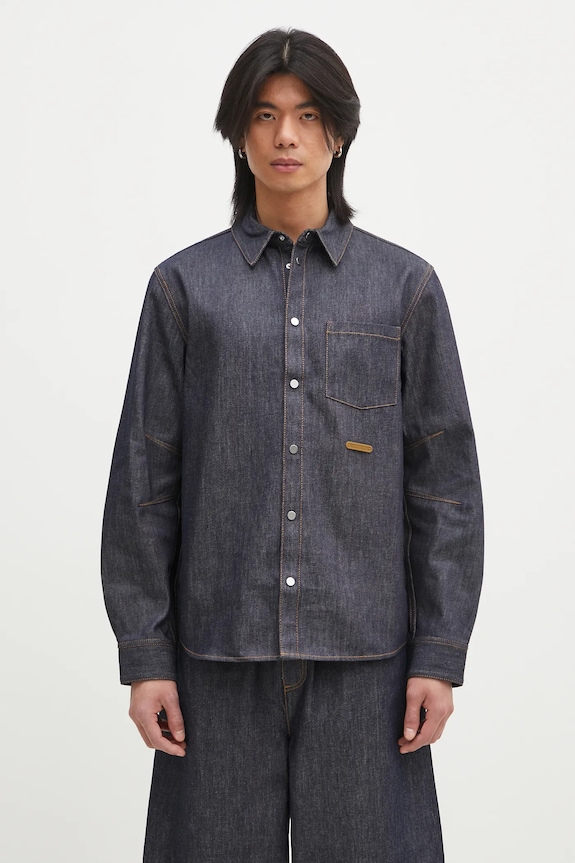 Džínová košile Helmut Lang Curved Cl Shirt.Bkly bavlna námořnická modř O09DM501