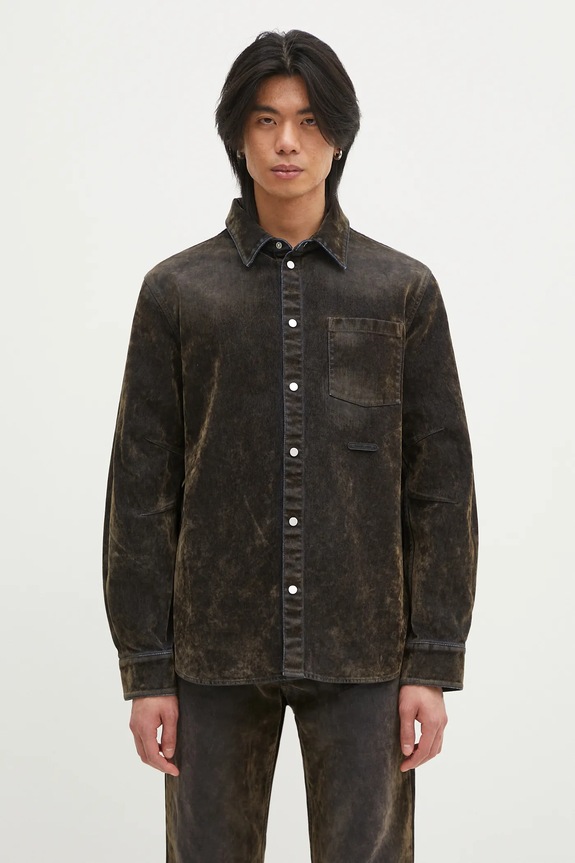 Helmut Lang cămașă din bumbac Curved Cl Shirt.Floc uni verde O10DM503