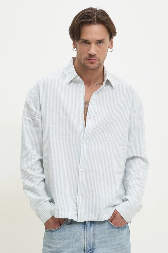 Πουκάμισο από λινό Hollister Co. κανονικό μπλε KI325.5072.214