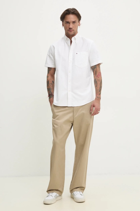 Bavlněná košile Tommy Hilfiger MW0MW36272 bílá SS25