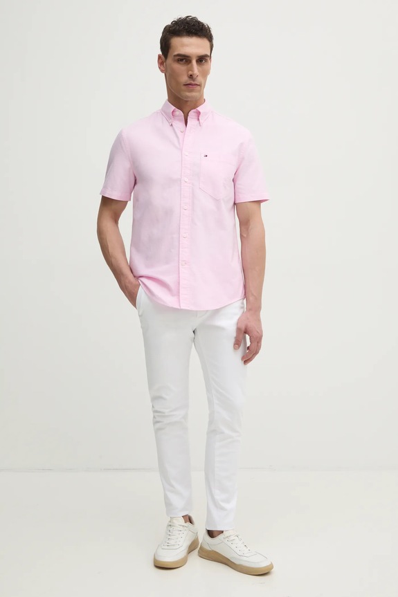 Tommy Hilfiger camasa din bumbac MW0MW36272 roz SS25