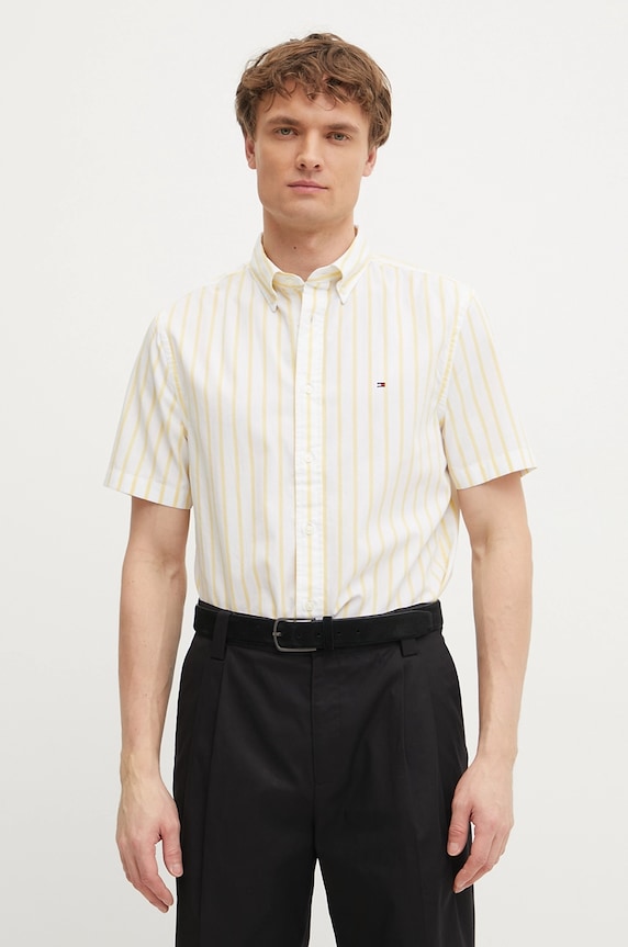 Βαμβακερό πουκάμισο Tommy Hilfiger κανονικό κίτρινο MW0MW37551