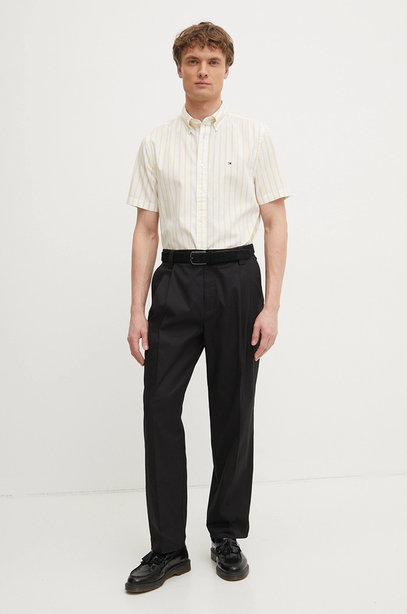 Βαμβακερό πουκάμισο Tommy Hilfiger MW0MW37551 κίτρινο SS25