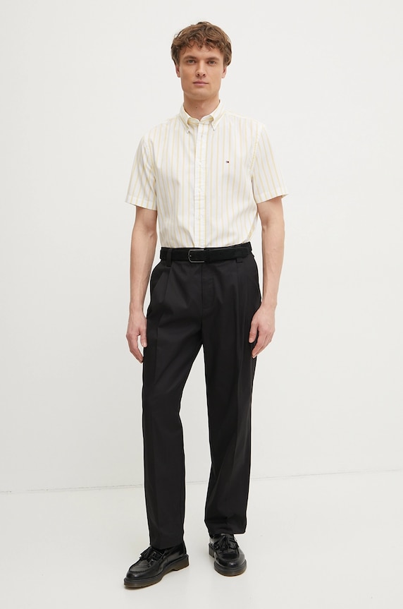 Βαμβακερό πουκάμισο Tommy Hilfiger MW0MW37551 κίτρινο SS25