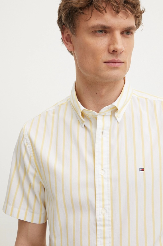 Βαμβακερό πουκάμισο Tommy Hilfiger κίτρινο MW0MW37551