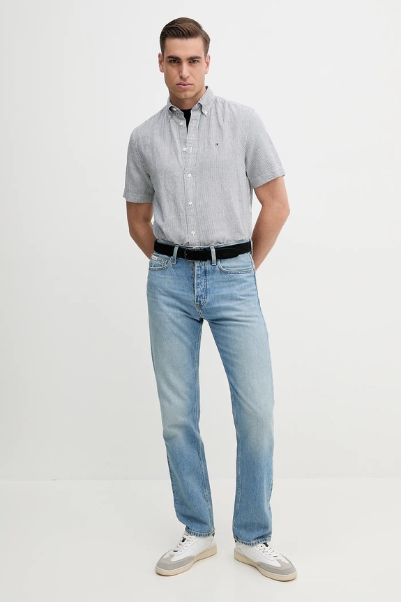 Tommy Hilfiger cămașă din amestec de in MW0MW39155 albastru SS25