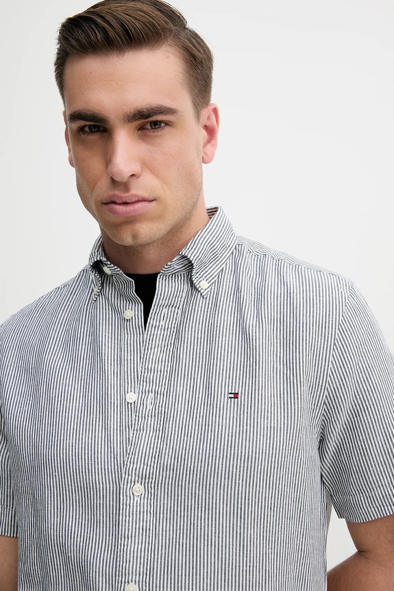 Tommy Hilfiger cămașă din amestec de in albastru MW0MW39155