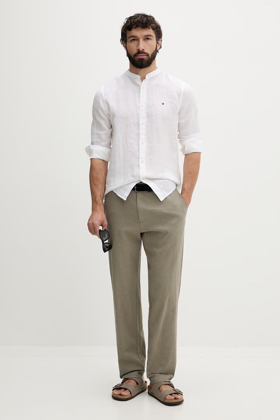 Tommy Hilfiger camicia da uomo in lino MW0MW39271 bianco SS26