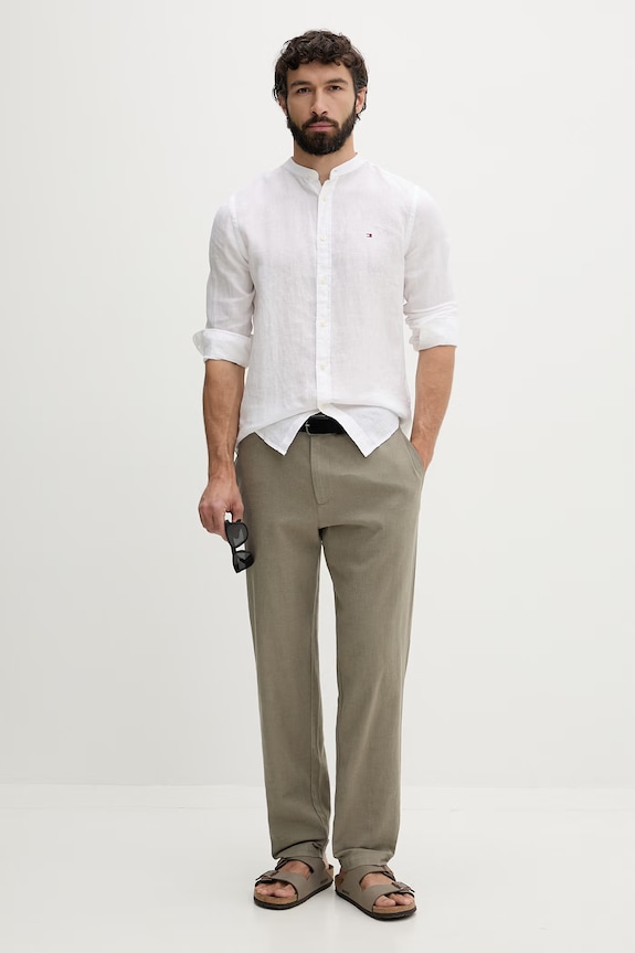 Tommy Hilfiger camicia da uomo in lino MW0MW39271 bianco SS26