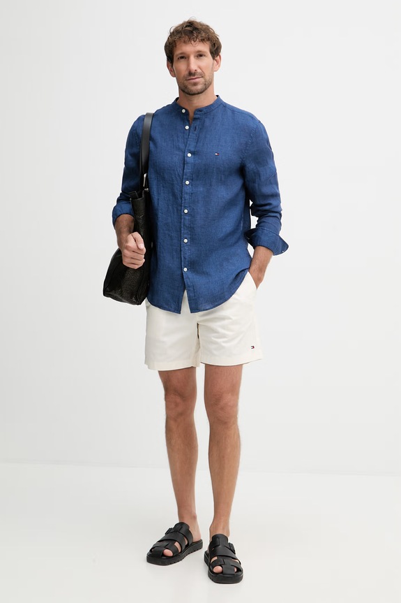 Tommy Hilfiger Πουκάμισο ανδρικό λινό MW0MW39271 σκούρο μπλε SS26