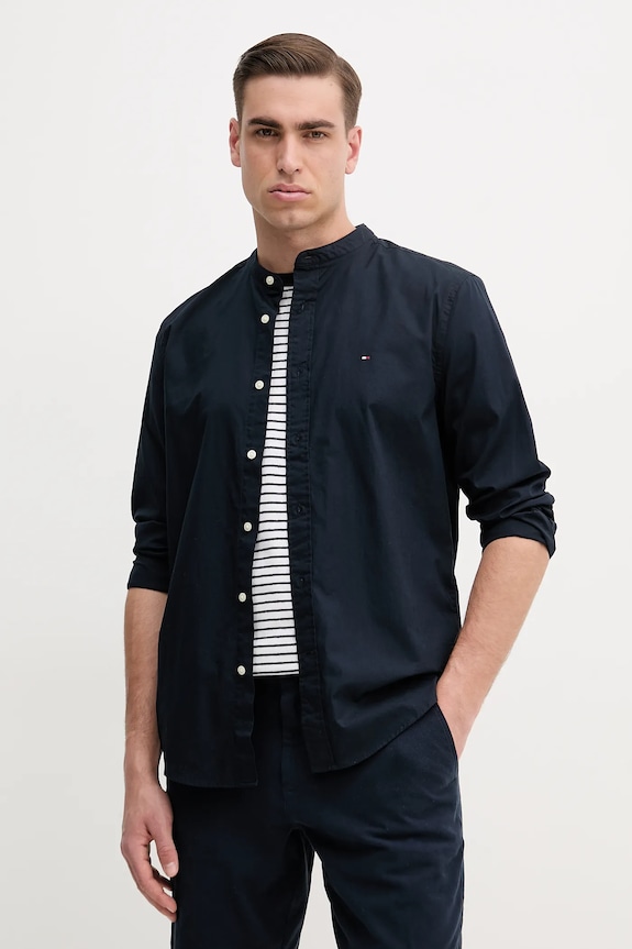 Tommy Hilfiger cămașă din bumbac lung bleumarin MW0MW39966