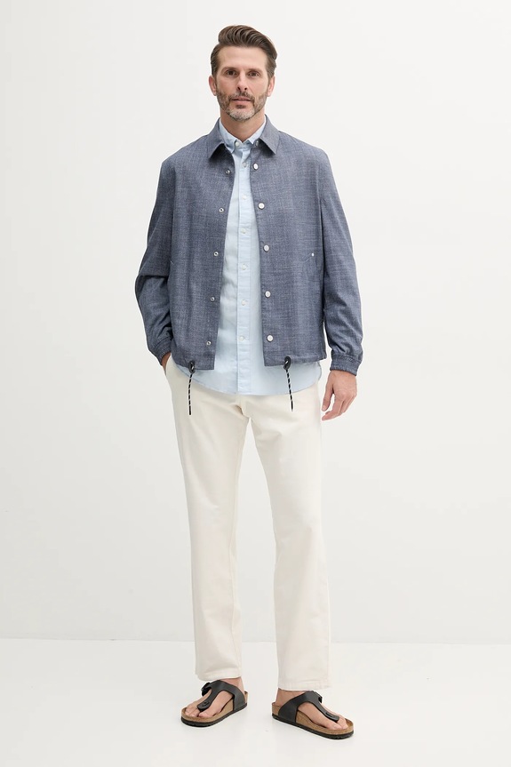 Košeľa s prímesou ľanu Tommy Hilfiger MW0MW40702 modrá SS25