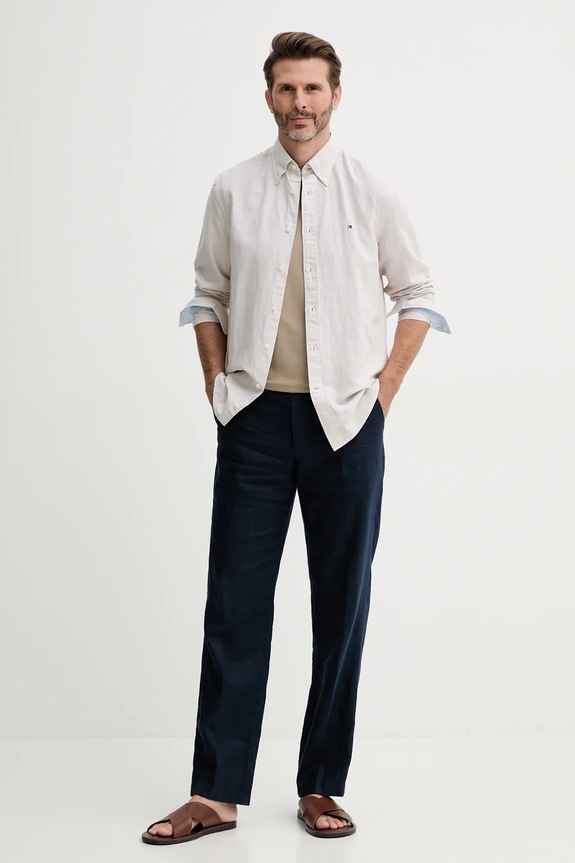 Tommy Hilfiger cămașă din amestec de in MW0MW40704 bej SS25