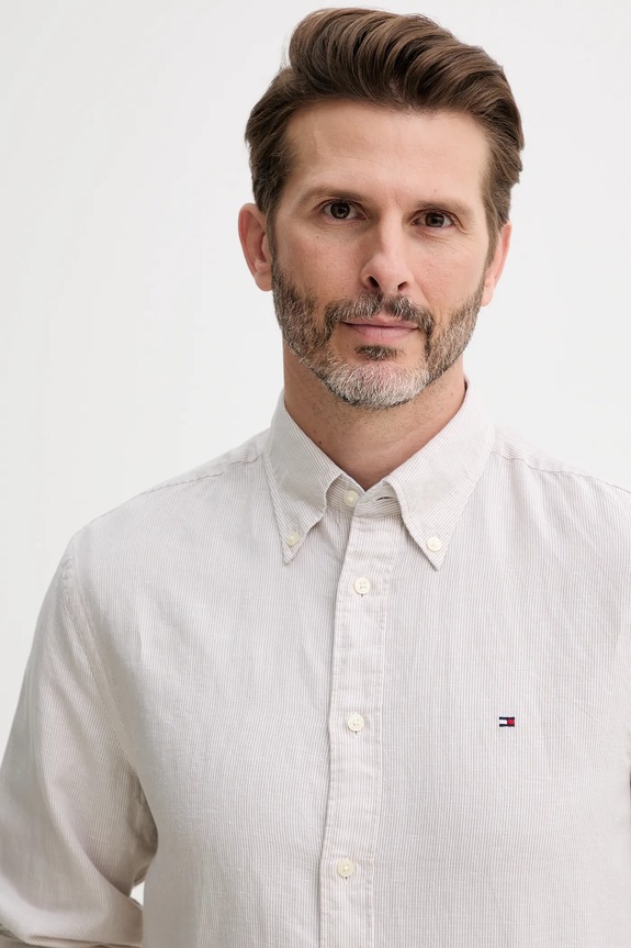 Tommy Hilfiger cămașă din amestec de in bej MW0MW40704