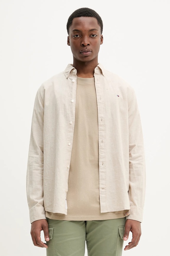 Srajca Tommy Jeans Brez vzorca bež DM0DM20875