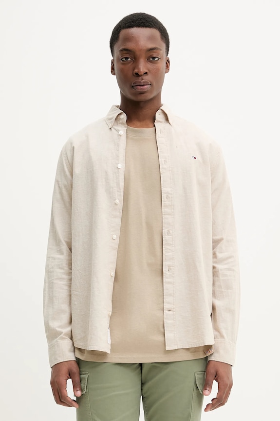 Srajca Tommy Jeans Brez vzorca bež DM0DM20875