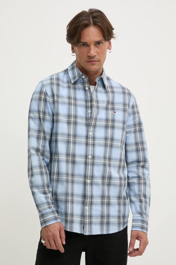 Tommy Jeans koszula bawełniana wzorzyste niebieski DM0DM20885