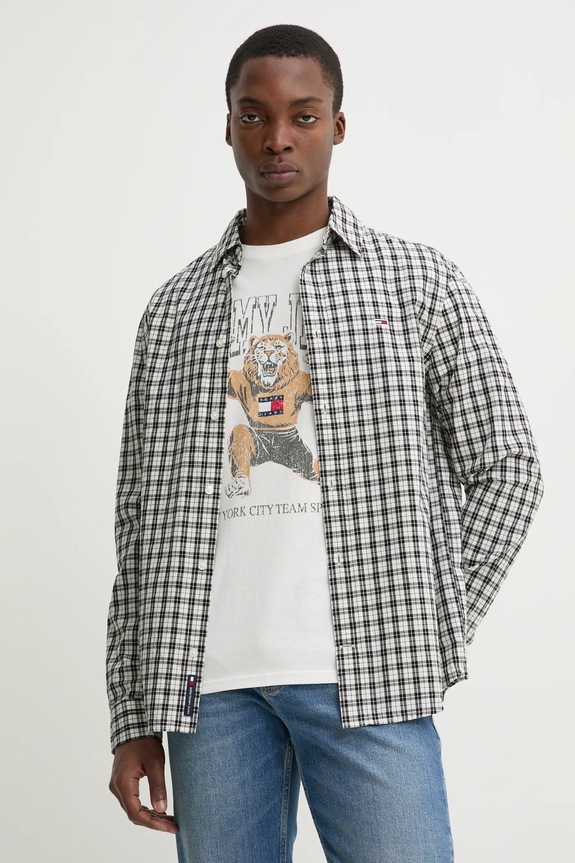 Pamučna košulja Tommy Jeans regular siva DM0DM20885