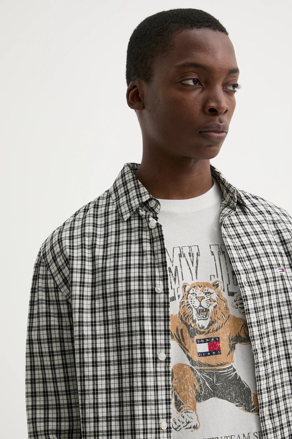 Pamučna košulja Tommy Jeans siva DM0DM20885