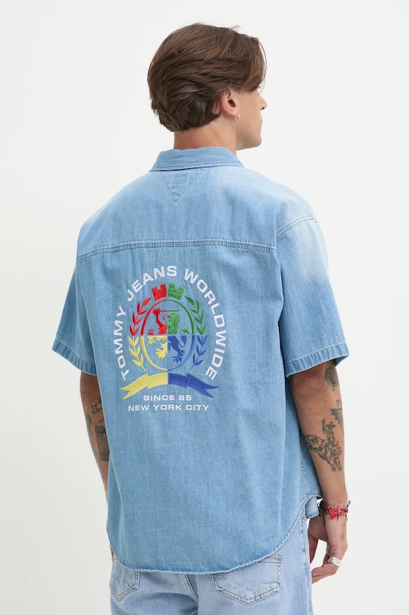 Tommy Jeans koszula jeansowa wzorzyste niebieski DM0DM21144