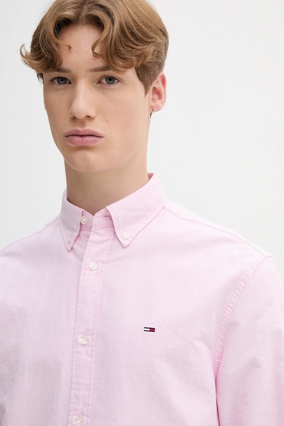 Tommy Jeans košeľa pánska bavlnená ružová DM0DM21298