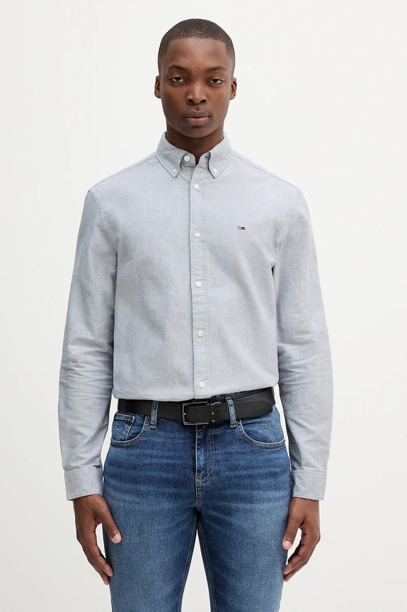 Bavlnená košeľa Tommy Jeans jednofarebný modrá DM0DM21298