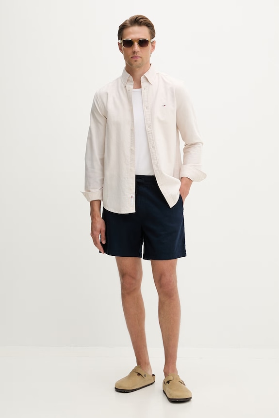Tommy Jeans koszula męska bawełniana DM0DM21298 beżowy SS26