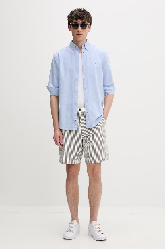 Tommy Jeans cămașă pentru bărbați din bumbac DM0DM21298 albastru SS26