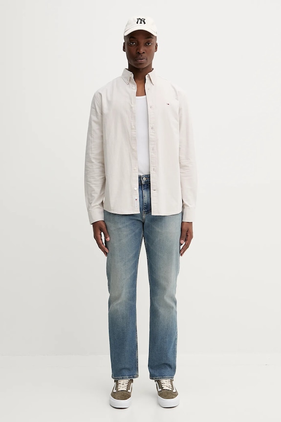 Tommy Jeans cămașă bărbătească din bumbac DM0DM21298 bej SS26