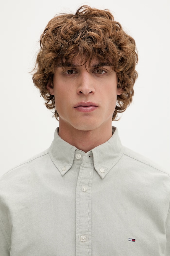 Tommy Jeans košeľa pánska bavlnená zelená DM0DM21298