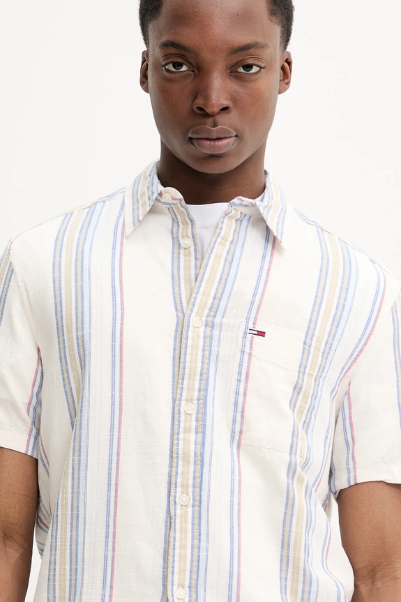 Bombažna srajca Tommy Jeans bež DM0DM21302