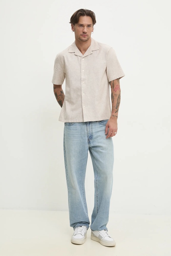 Abercrombie & Fitch koszula z domieszką lnu KI125.5175.400 beżowy SS25