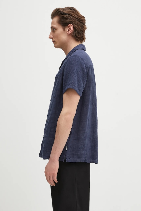 Βαμβακερό πουκάμισο Barbour Barbour Benson Textured Relaxed Fit S/S Shirt MSH5613 σκούρο μπλε SS25