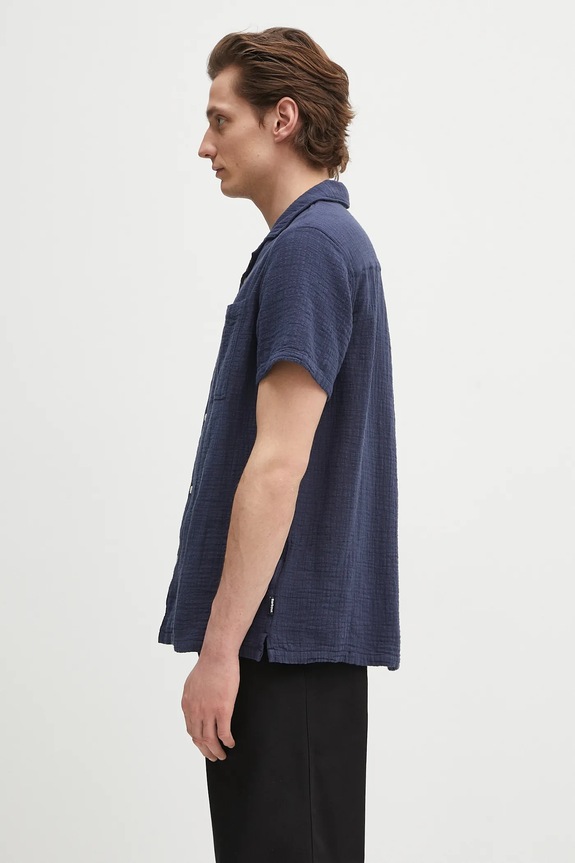 Βαμβακερό πουκάμισο Barbour Barbour Benson Textured Relaxed Fit S/S Shirt MSH5613 σκούρο μπλε SS25