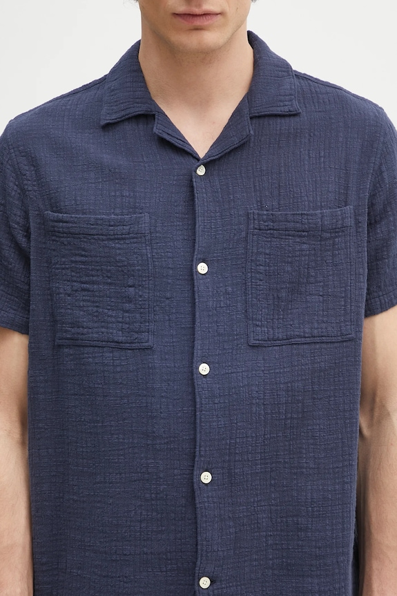 Βαμβακερό πουκάμισο Barbour Barbour Benson Textured Relaxed Fit S/S Shirt σκούρο μπλε MSH5613