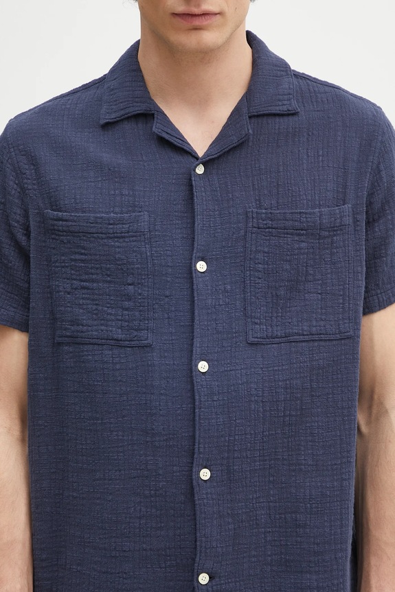 Βαμβακερό πουκάμισο Barbour Barbour Benson Textured Relaxed Fit S/S Shirt σκούρο μπλε MSH5613