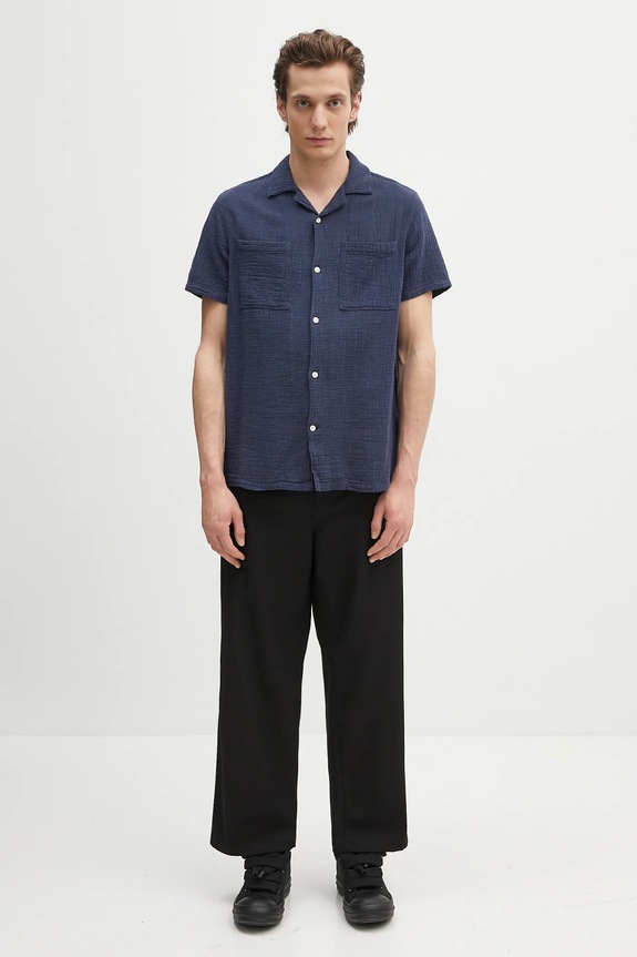 Βαμβακερό πουκάμισο Barbour Barbour Benson Textured Relaxed Fit S/S Shirt MSH5613 σκούρο μπλε